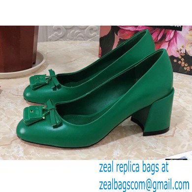 Dolce & Gabbana Block Heel 6.5cm Leather Sicily Pumps Green 2021